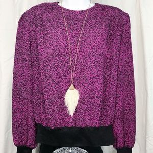 Vintage 80s Fuchsia Blouse with Shoulder Pads